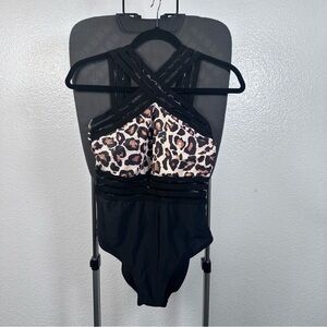 Brown and Black Leopard Print One Piece Swimsuit
